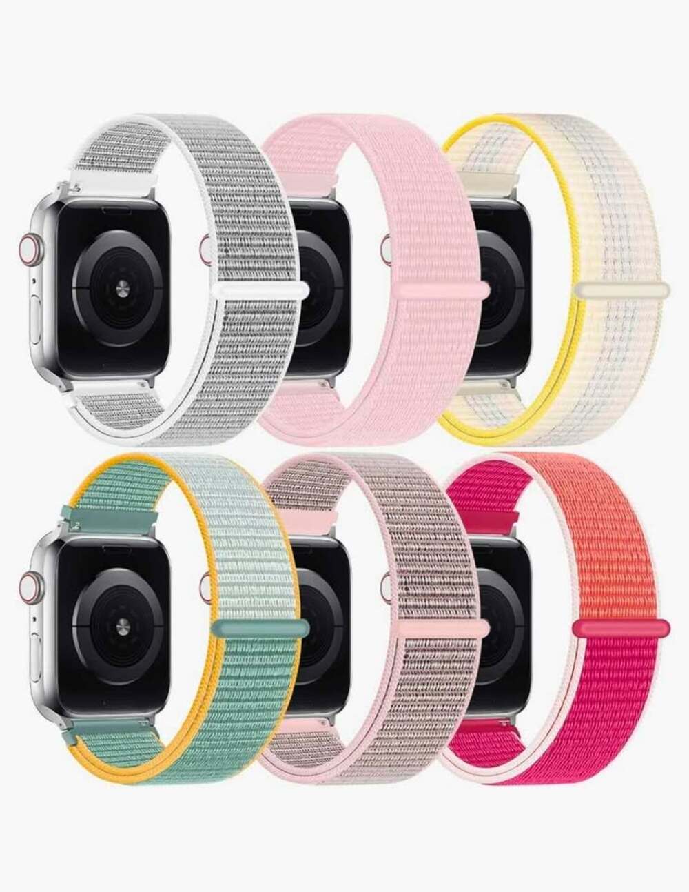 6 Pack Nylon Sport Bands for Apple Watch - 42/44/45/49mm